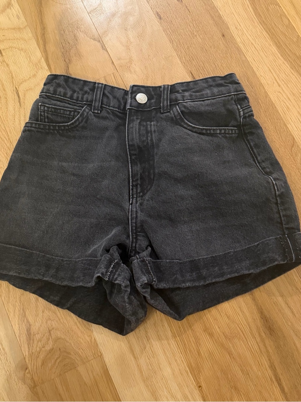 Mango Black High-Rise Rolled Hem Denim Shorts